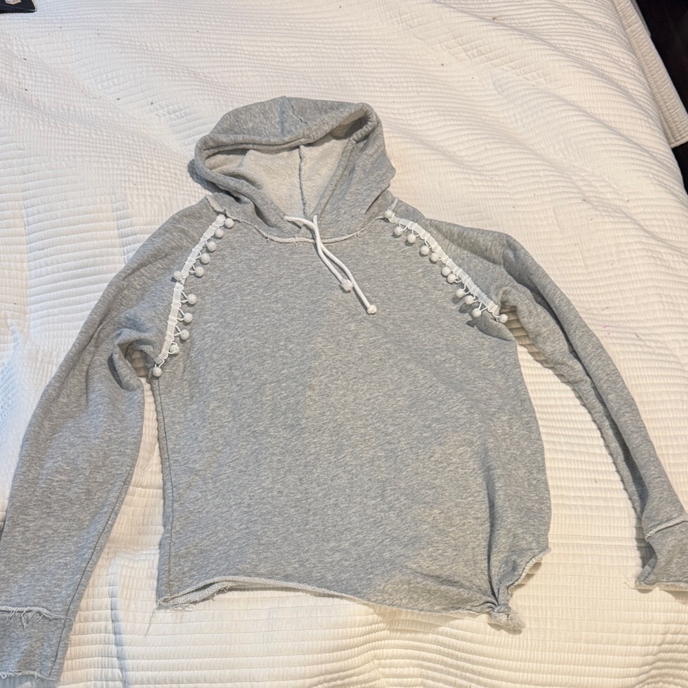 Generation Love Light Gray Hoodie with Pom-Pom Accents